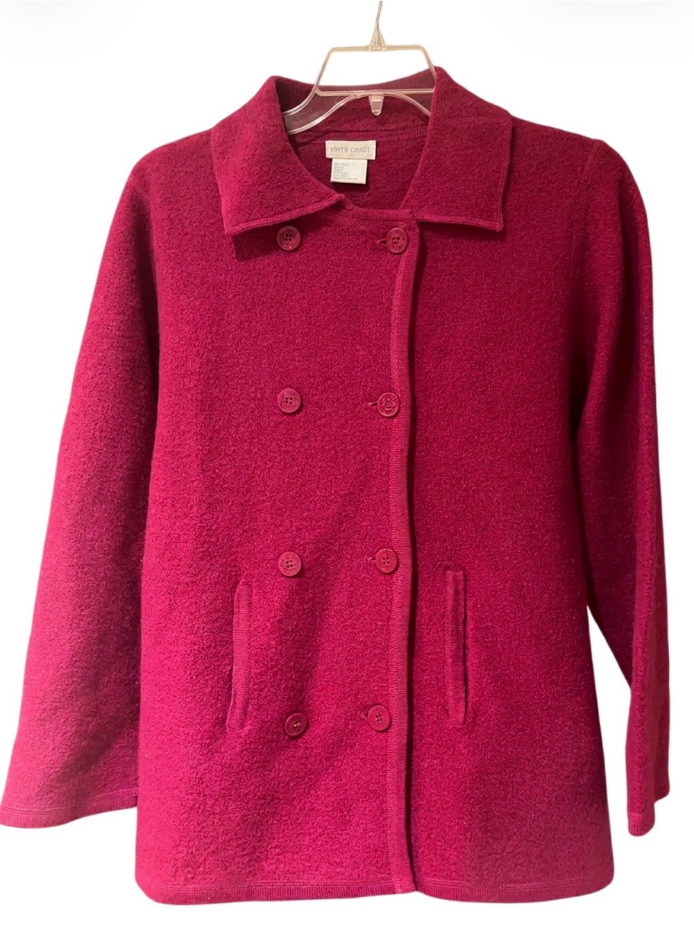 Vintage Pierre Cardin Double-Breasted Fuchsia Wool Pea Coat